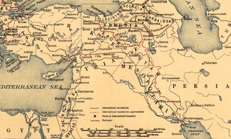 حدود سورية مع تركيا حسب خريطة أميركية من عام 1920