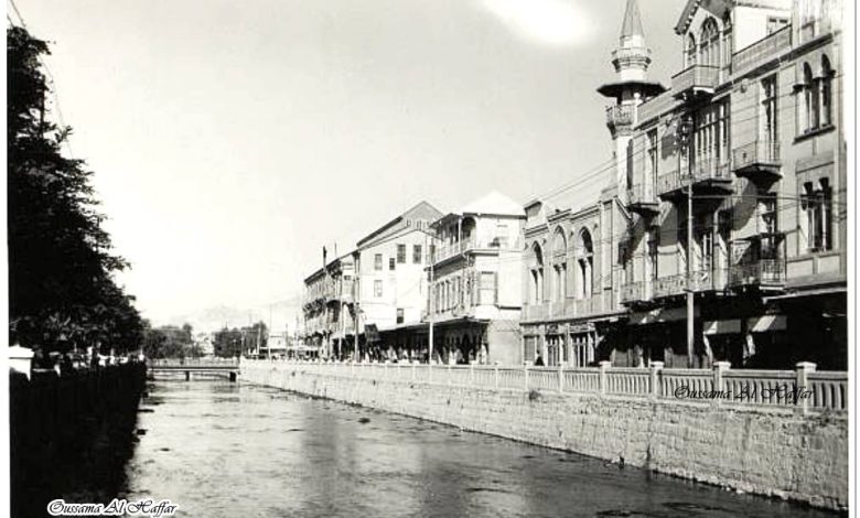 دمشق 1930 - جامع فضل الله البصروي وفندق فكتوريا