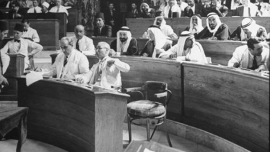 البرلمان السوري 1948- يتقدم المجلس رئيس الجمهورية شكري القوتلي