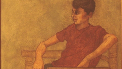 "فتى يجلس على الكرسي" لوحة للفنان لؤي كيالي