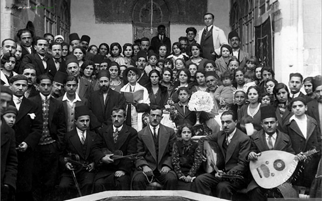 Family photo taken at the Bar Mitzvah of Fauzi Abu-Rish Mizrahi , Damascus, Syria, 1930's