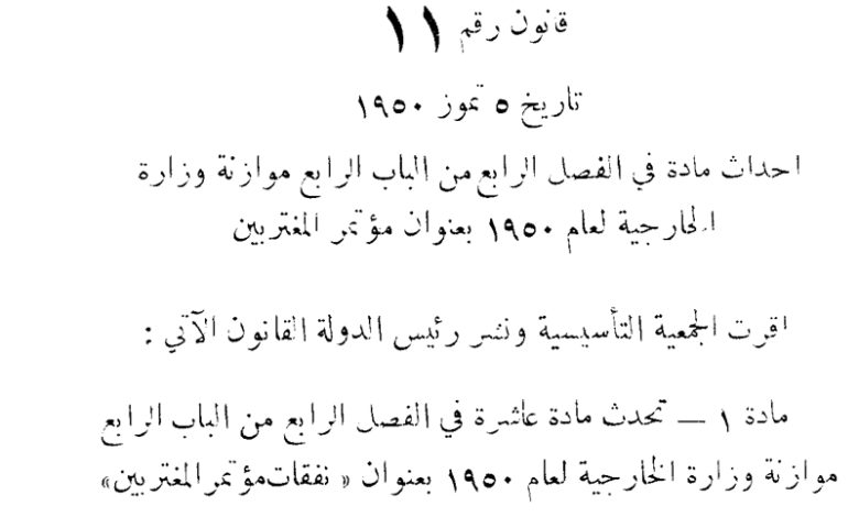 قانون تخصيص نفقات مؤتمر المغتربين السوريين عام 1950