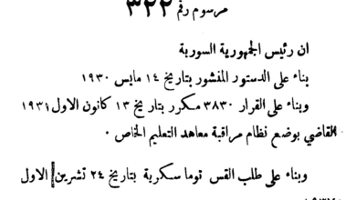 التاريخ السوري المعاصر - مرسوم ترخيص مدرسة السريان الكاثوليك في تل أبيض عام 1939