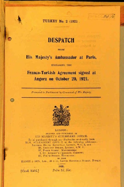 اتفاقية ترسيم الحدود السورية - التركية عام 1921