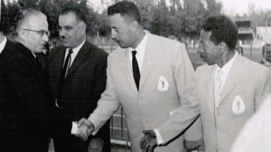 دمشق 1962-  ناظم القدسي في افتتاح الملتقى الدولى لألعاب القوى لدول العراق والاردن وسورية