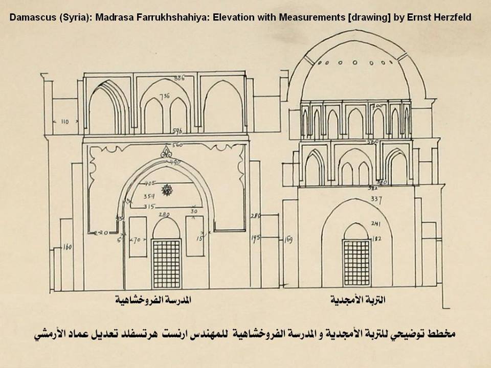 التاريخ السوري المعاصر - دمشق – مخطط توضيحي للمدرسة الفروخشاهية والتربة الأمجدية (11)