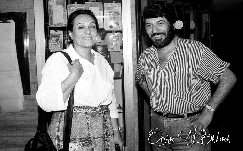 الفنان أديب قدورة والصحافية سلوى الأسطواني عام 1994م