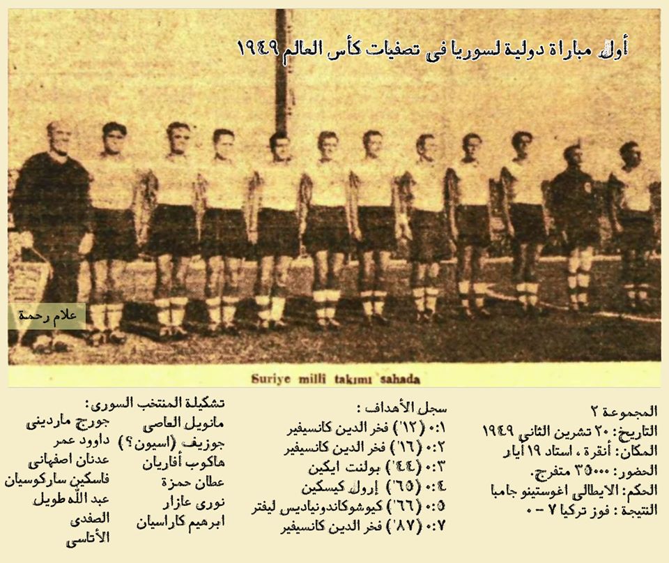 التاريخ السوري المعاصر - المنتخب السوري في تصفيات كأس العالم - أنقرة 1949