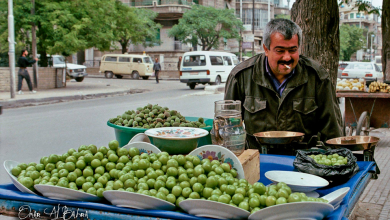 بائع فاكهة متجول دمشق منطقة الشهبندر التقطت الصورة عام 1992