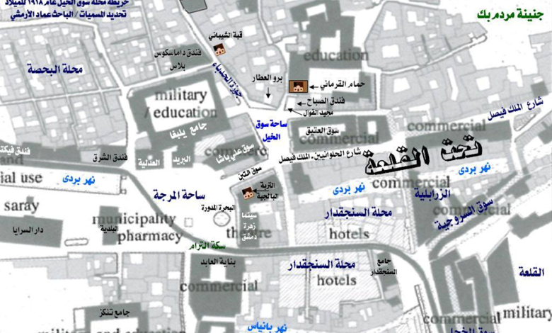 التاريخ السوري المعاصر - دمشق - خريطة محلة سوق الخيل عام 1918