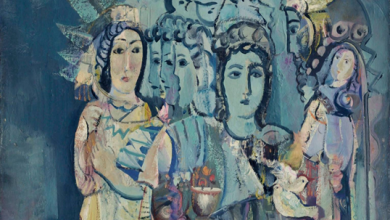 التاريخ السوري المعاصر - لوحة نساء وطيور  للفنان أحمد مادون (29)