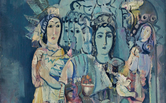 لوحة نساء وطيور  للفنان أحمد مادون (29)