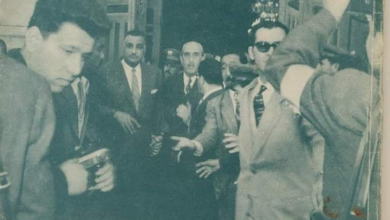 شكري القوتلي وجمال عبد الناصر عند باب المسجد الأموي عام 1958