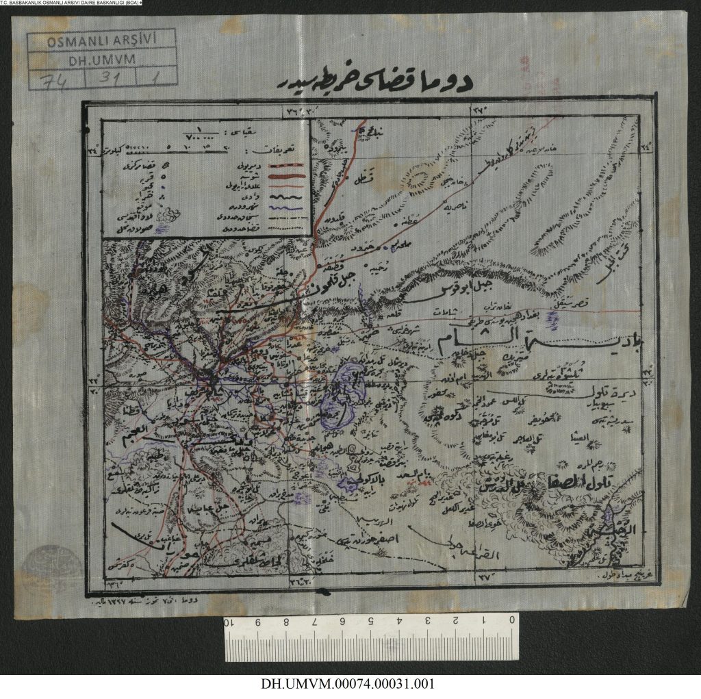 التاريخ السوري المعاصر - من الأرشيف العثماني 1911 - خريطة قضاء دوما بولاية سورية