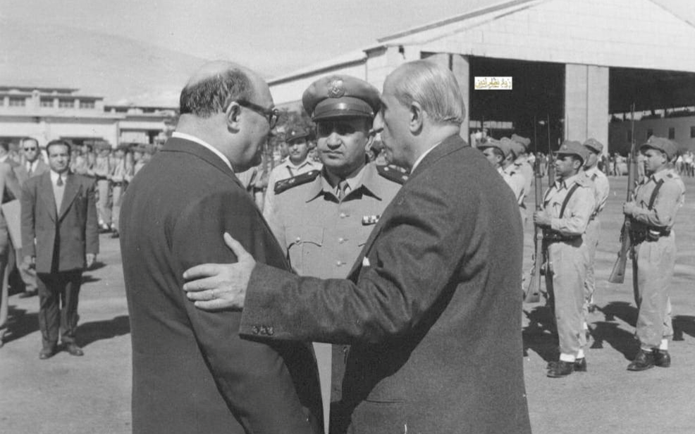 شكري القوتلي مع صبري العسلي وتوفيق نظام الدين في مطار المزة 1956