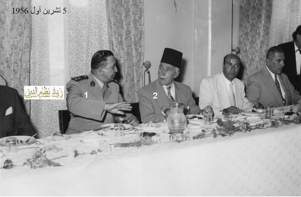 التاريخ السوري المعاصر - اللواء توفيق نظام الدين وإحسان الجابري في نادي الضباط بحلب عام 1956م