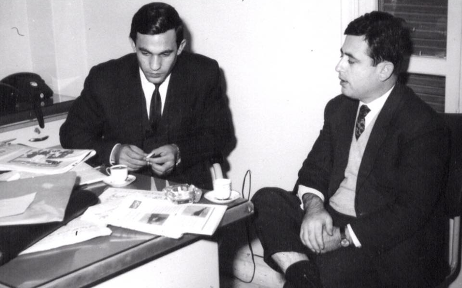 عبد الحليم خدام ونصر شمالي في مكتب مجلة الطليعة في ستينيات القرن العشرين