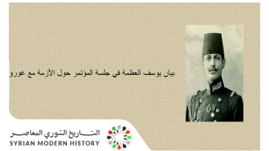 التاريخ السوري المعاصر - بيان يوسف العظمة في المؤتمر السوري العام قبيل معركة ميسلون