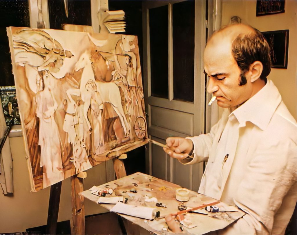التاريخ السوري المعاصر - الفنان أحمد مادون في مرسمه عام 1980