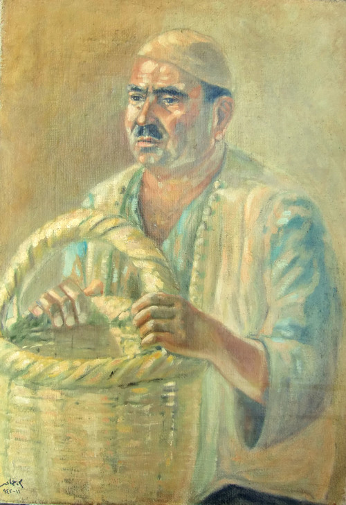 التاريخ السوري المعاصر - رجل مع سلة .. لوحة للفنان محمود حماد (4)