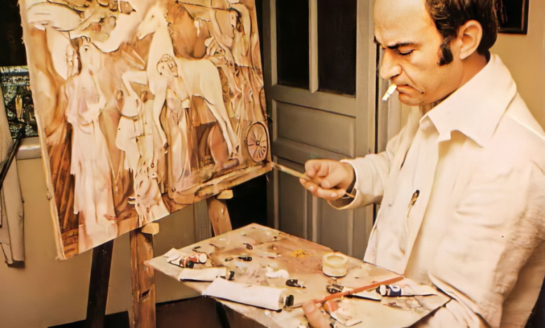 الفنان أحمد مادون في مرسمه عام 1980