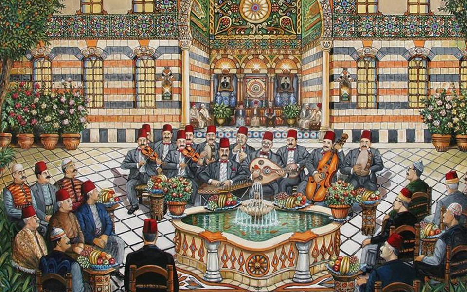 سهرة مع جوقة تراثية .. لوحة للفنان نذير بارودي (1)