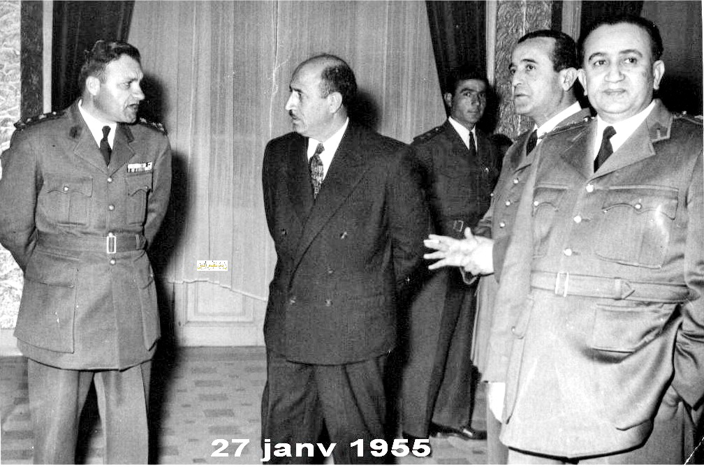 رشاد برمدا والزعماء شوكت شقير وتوفيق نظام الدين وعزيز عبد الكريم عام 1955