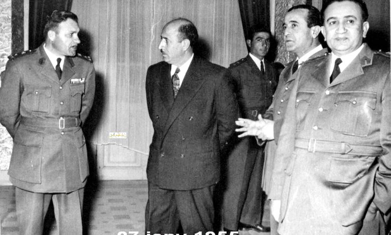 رشاد برمدا والزعماء شوكت شقير وتوفيق نظام الدين وعزيز عبد الكريم عام 1955