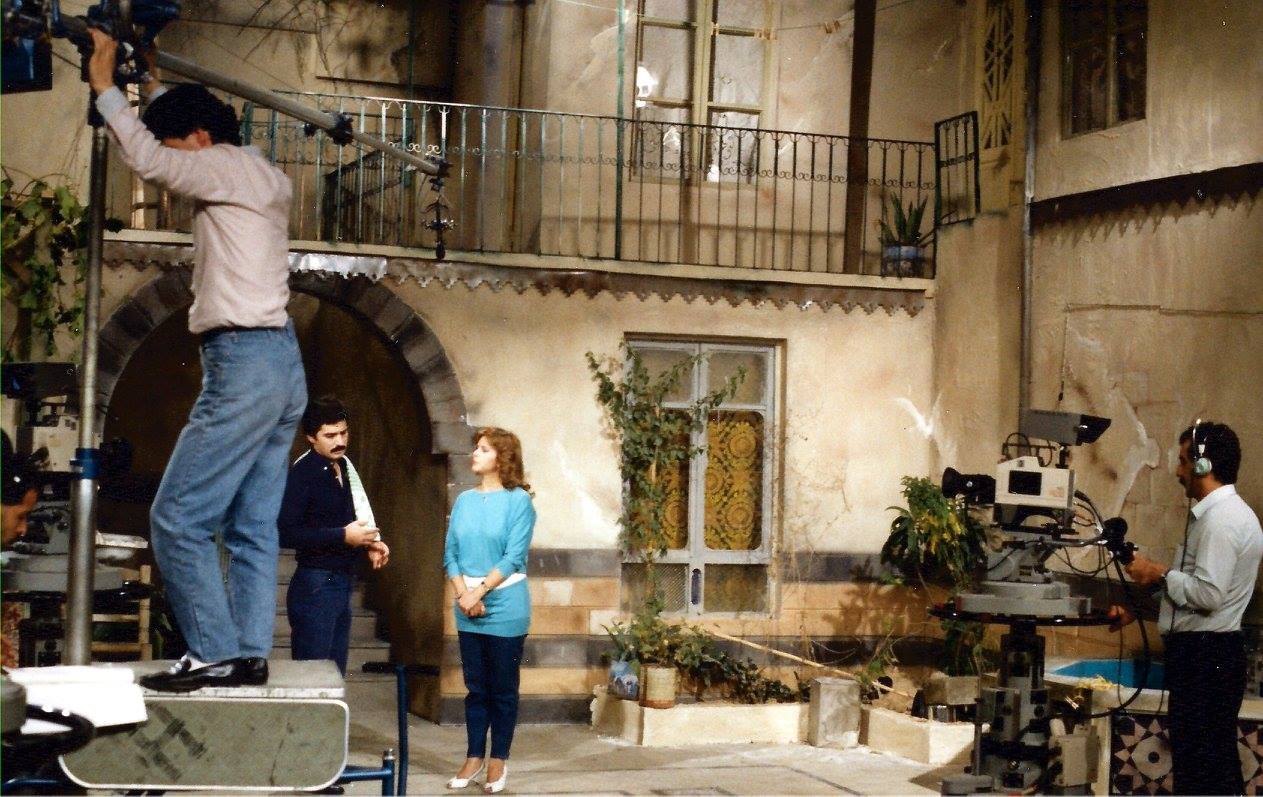 سلمى المصري وعباس النوري أثناء تصوير مسلسل الهجرة الى الوطن عام 1987