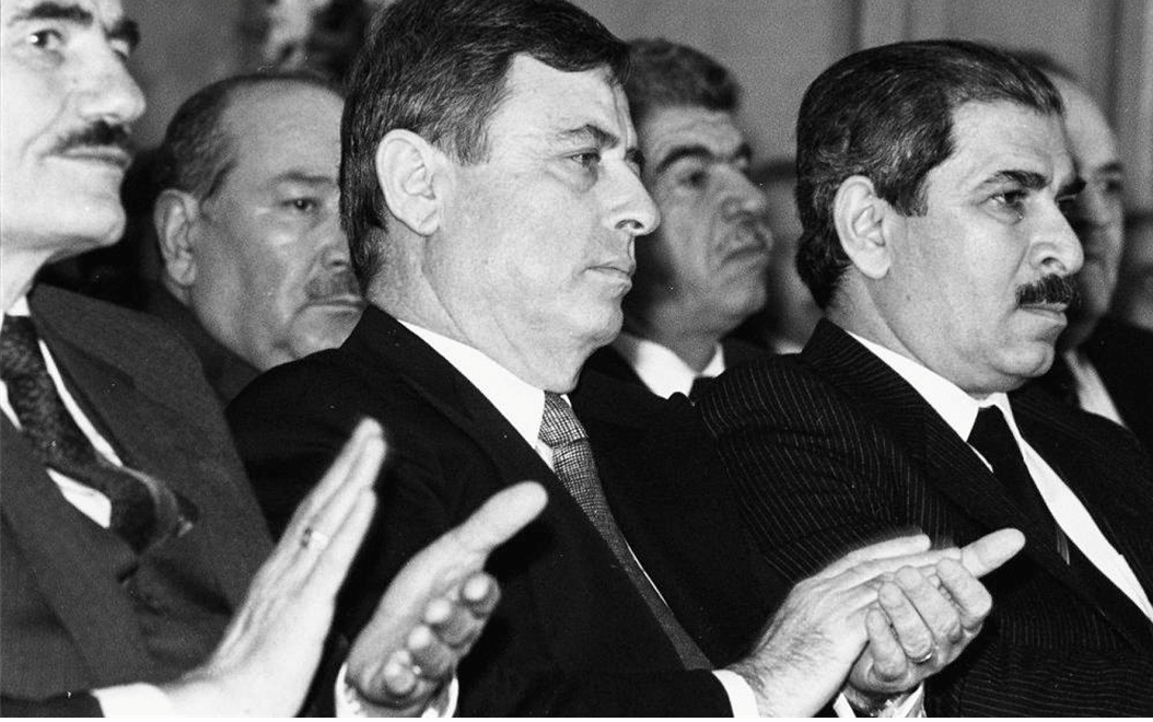 عبد الحليم خدام وزهير مشارقة في المهرجان الخطابي بمناسبة 8 آذار عام 1991م