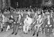 محمود الزعبي،نجاح العطار ومحمد سلمان في حفل تكريم الفنانين التشكيليين 1989