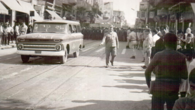 التاريخ السوري المعاصر -  شارع شكري القوتلي في حلب 1969 -  طليعة مسيرة استنكار ضرب العمل الفدائي في لبنان 1969 (16)