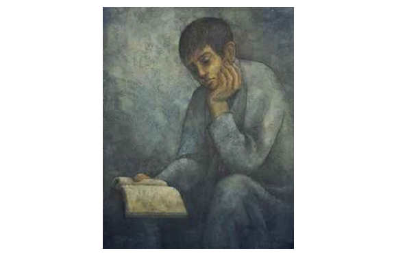طفل يقرأ الكتاب .. من لوحات الفنان لؤي كيالي (61)