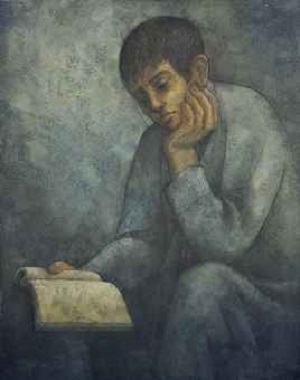 التاريخ السوري المعاصر - طفل يقرأ الكتاب .. من لوحات الفنان لؤي كيالي (66)