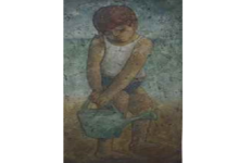 طفل يمسك إبريق سقاية الزرع .. من لوحات الفنان لؤي كيالي (65)