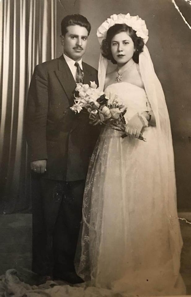 التاريخ السوري المعاصر - حسين رجوب وزوجته أسية قوبان في يوم زفافهما عام 1954م