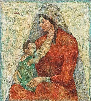 التاريخ السوري المعاصر - الأم والطفل 13 .. من لوحات الفنان لؤي كيالي عام 1961 (70)