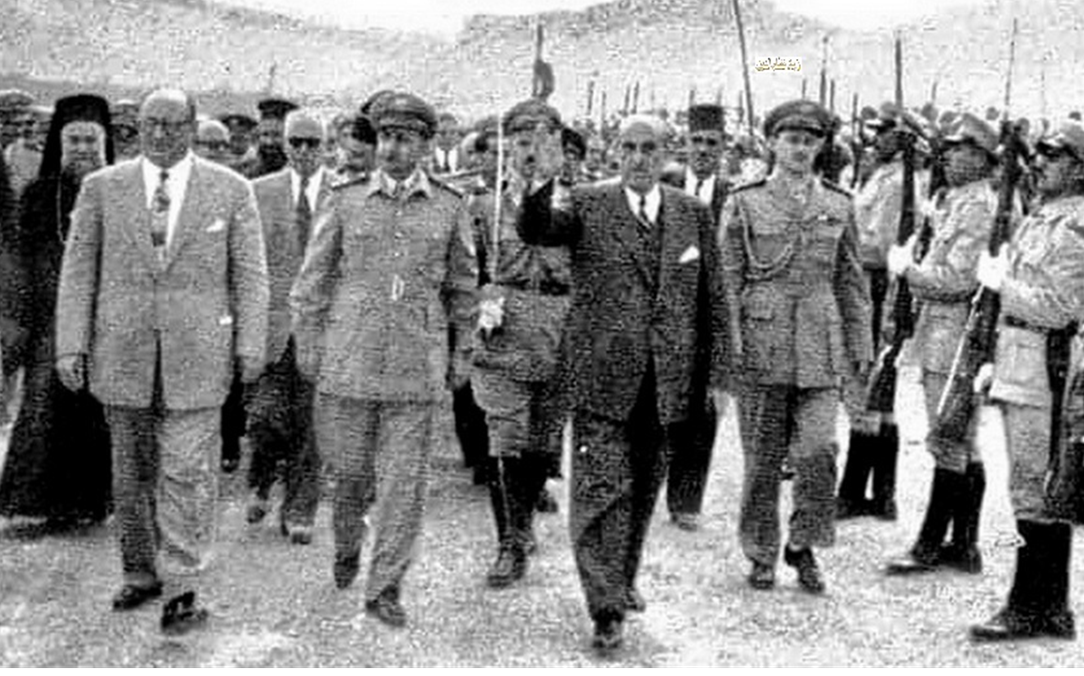 وصول شكري القوتلي للاحتفال بوضع حجر الأساس لمستشفى يبرود عام 1956م