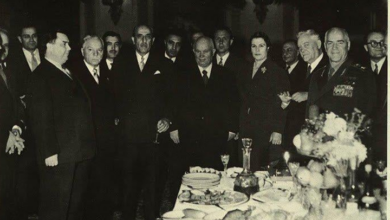التاريخ السوري المعاصر - شكري القوتلي في حفل استقبال بالكرملين عام 1956م