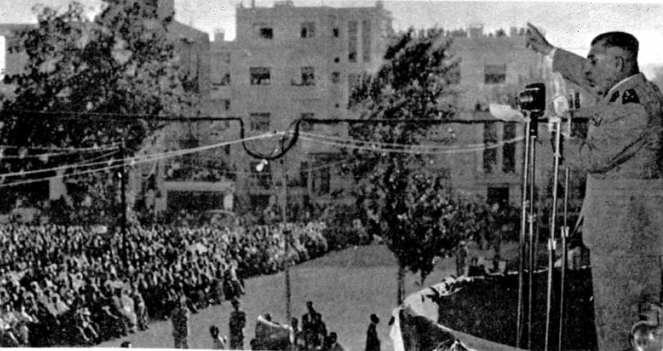 التاريخ السوري المعاصر - أديب الشيشكلي في حفل إطلاق "حركة التحرير العربي" بدمشق عام 1952