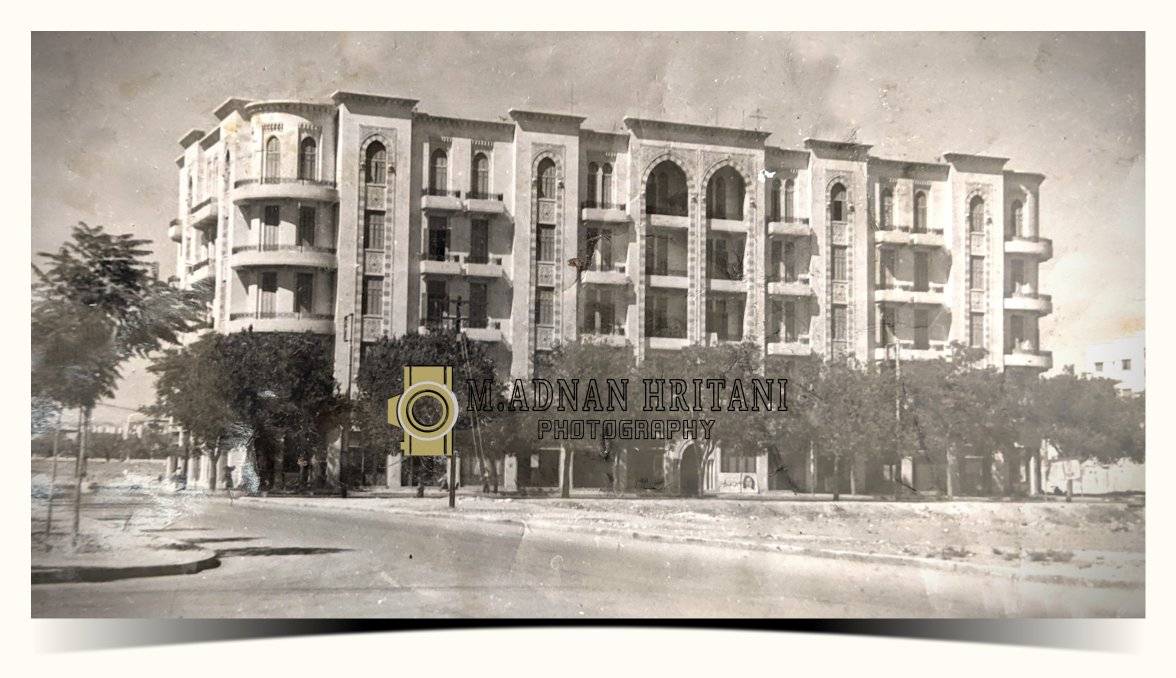 التاريخ السوري المعاصر - الواجهة الأمامية لمبنى تابع لمديرية الأوقاف في حي الجميلية في خمسينيات القرن العشرين