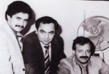 علاء الدين كوكش وبسام الملا في مبنى التلفزيون السوري عام 1991