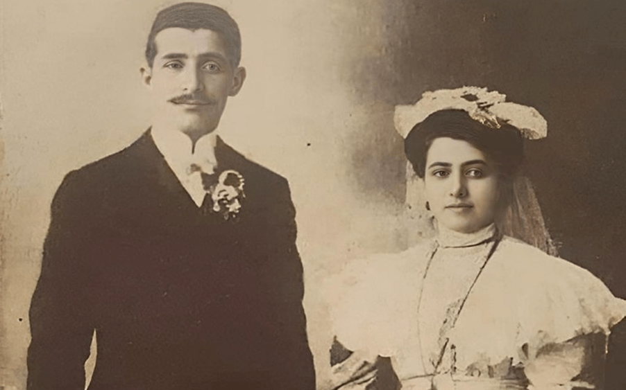 كريكور زوبيان وزوجته زمروخت نالبنديان يوم زفافهما في منطقة قيصرية عام 1909م