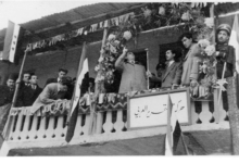 منير غنام يلقي كلمة في حفل إطلاق حركة التحرير بحلب عام 1952