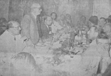 عبد الرحمن الكيالي يلقي خطاباً في حفل العشاء الذي أقيم في فندق بلودان عام 1950م